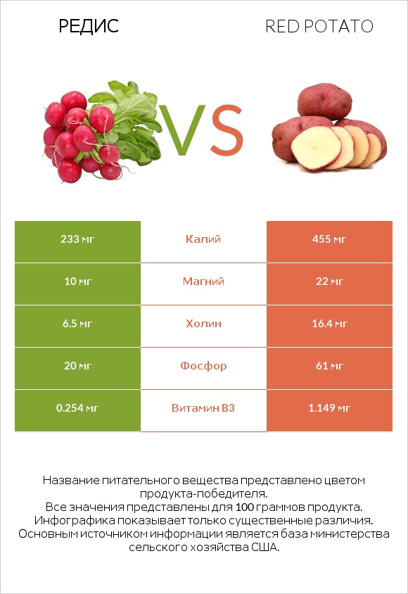 Редис vs Red potato infographic