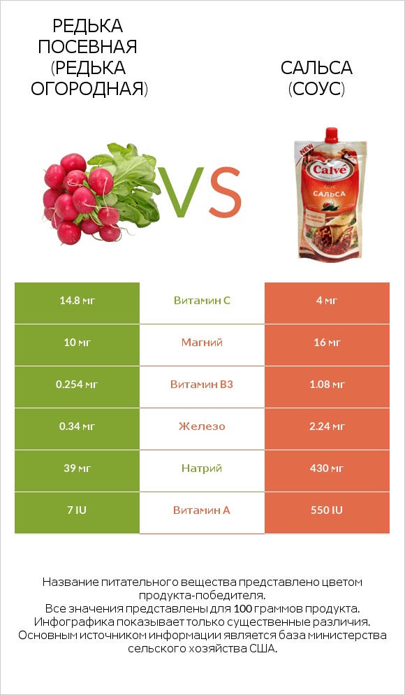 Редька посевная (Редька огородная) vs Сальса (соус) infographic