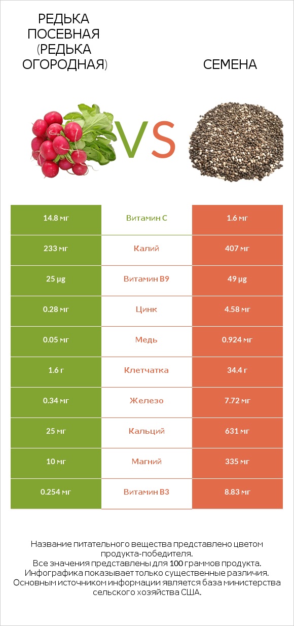 Редька посевная (Редька огородная) vs Семена infographic