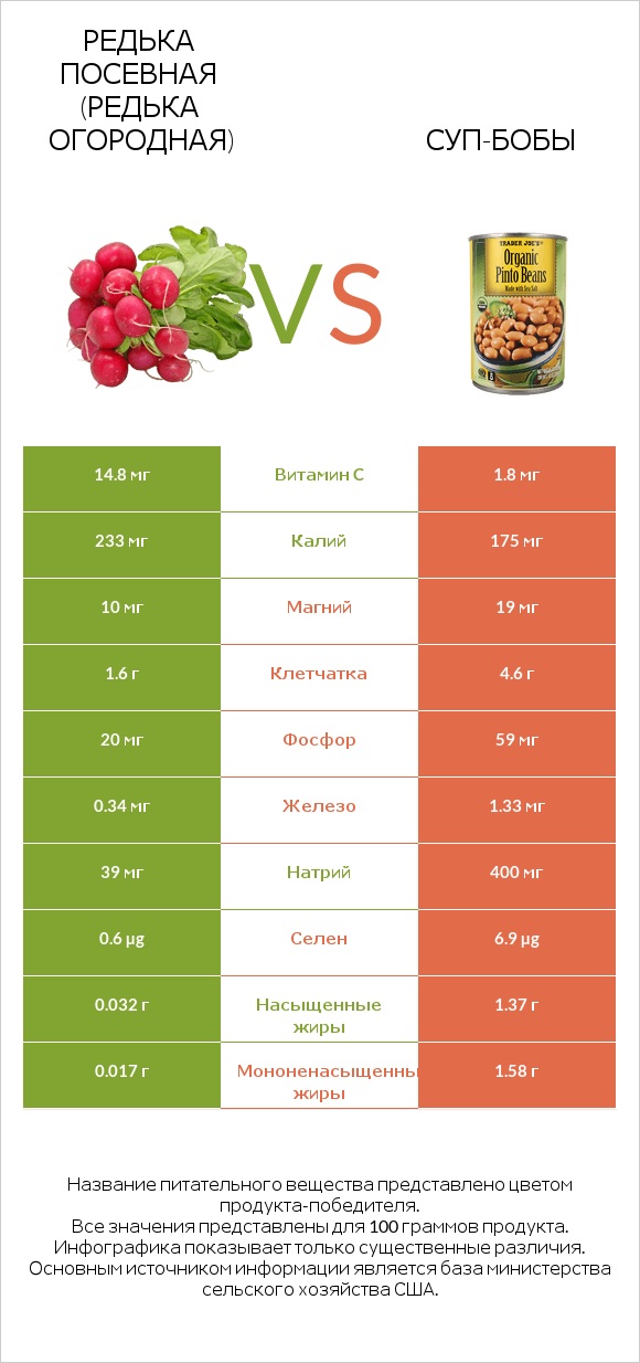 Редька посевная (Редька огородная) vs Суп-бобы infographic