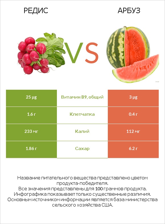 Редька посевная (Редька огородная) vs Арбуз infographic