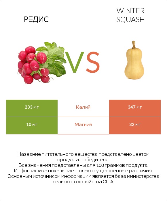 Редис vs Winter squash infographic