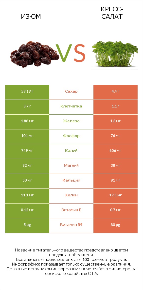 Изюм vs Кресс-салат infographic