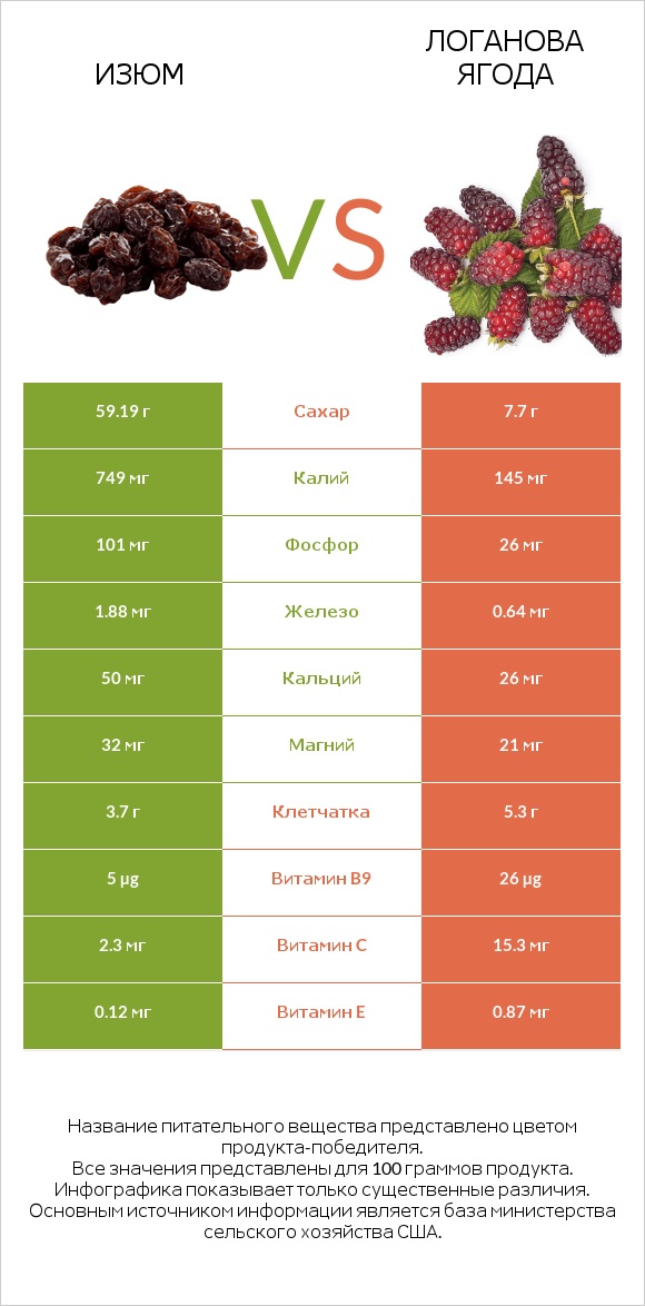 Изюм vs Логанова ягода infographic