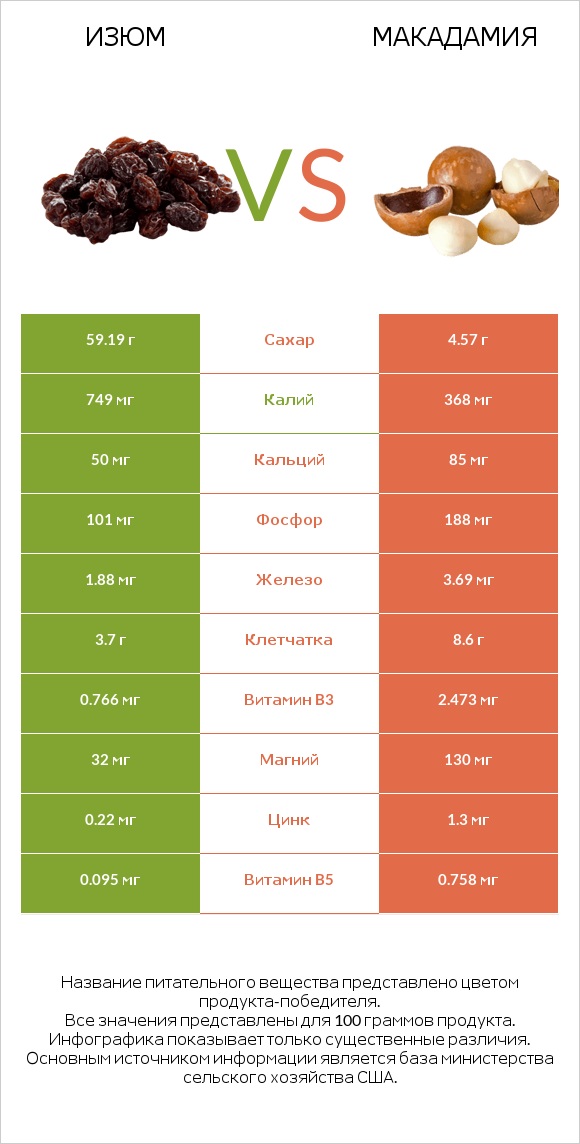 Изюм vs Макадамия infographic