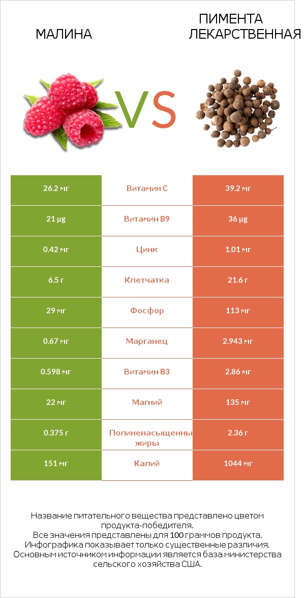 Малина vs Пимента лекарственная infographic