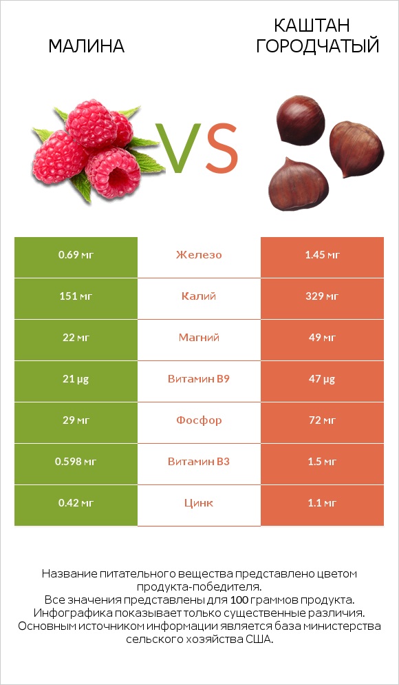 Малина vs Каштан городчатый infographic