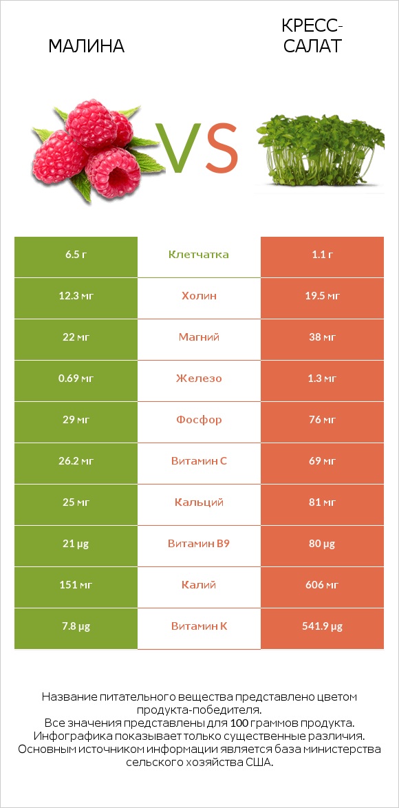 Малина vs Кресс-салат infographic