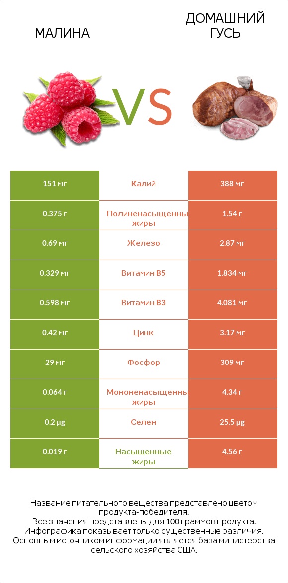 Малина vs Домашний гусь infographic