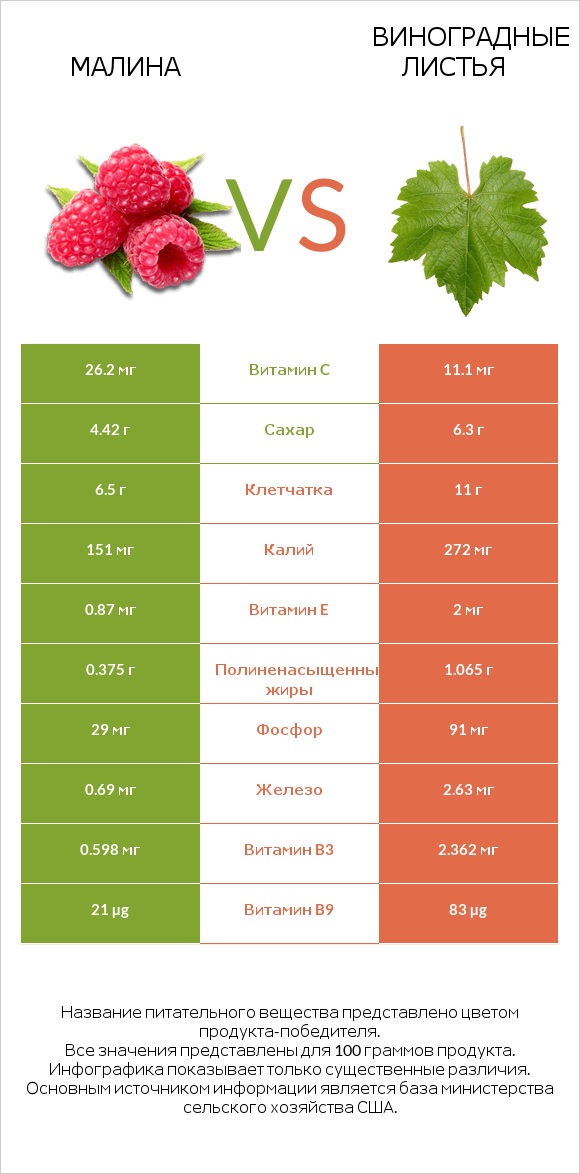 Малина vs Виноградные листья infographic