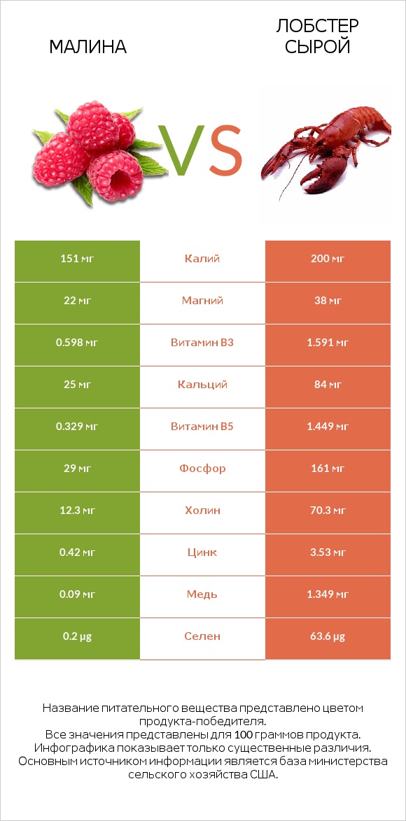 Малина vs Лобстер сырой infographic