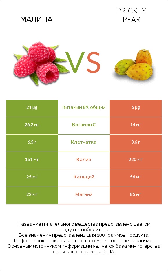 Малина vs Prickly pear infographic