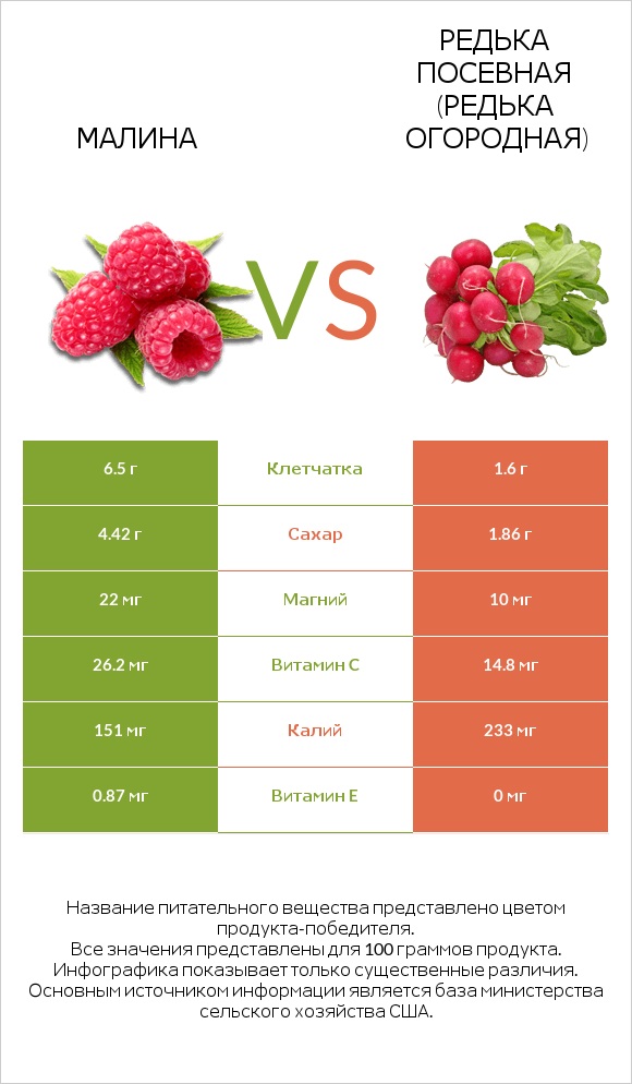 Малина vs Редька посевная (Редька огородная) infographic