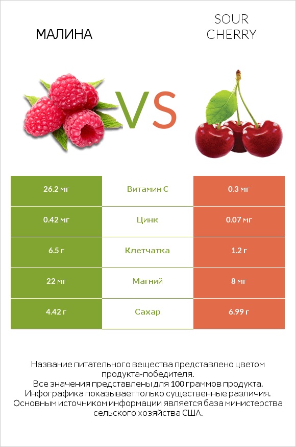 Малина vs Sour cherry infographic