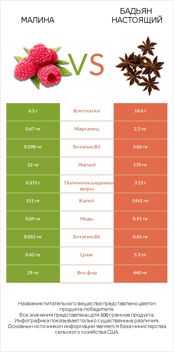 Малина vs Бадьян настоящий infographic