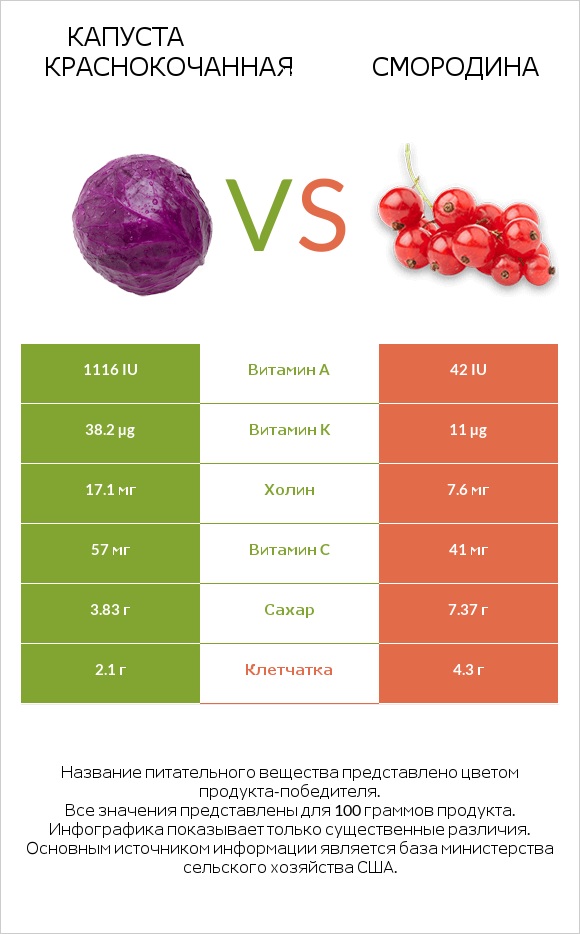 Капуста червона vs Смородина infographic