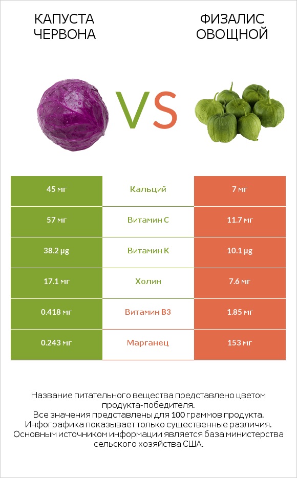 Капуста червона vs Физалис овощной infographic