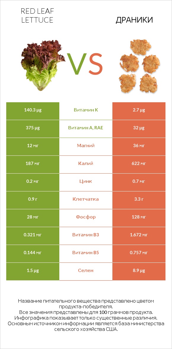 Red leaf lettuce vs Драники infographic