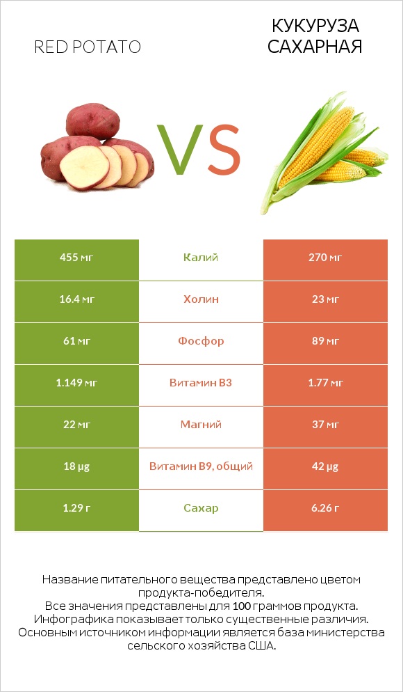 Red potato vs Кукуруза сахарная infographic