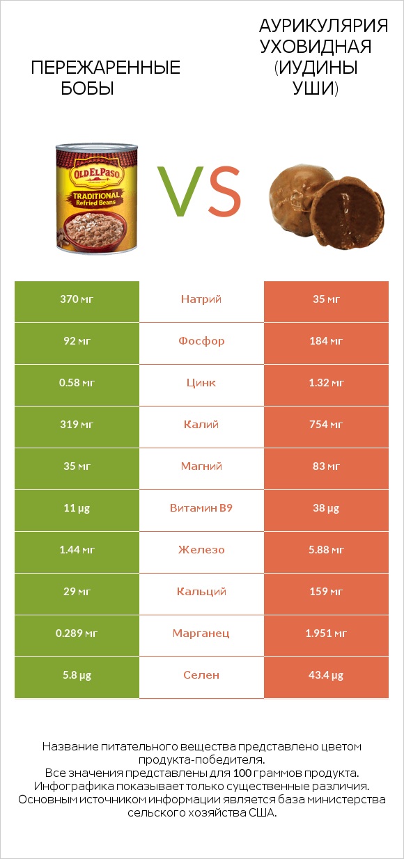Пережаренные бобы vs Аурикулярия уховидная (Иудины уши) infographic