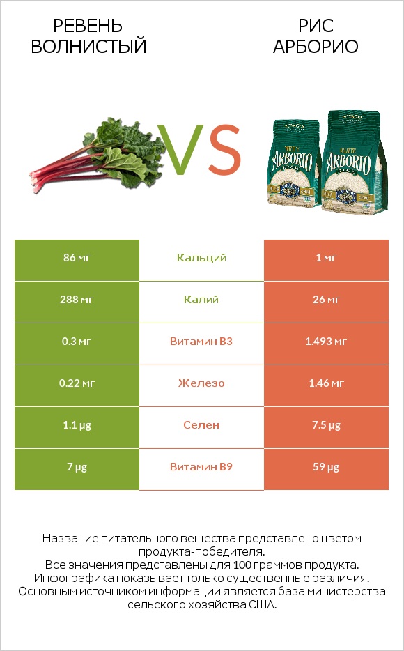 Ревень волнистый vs Рис арборио infographic