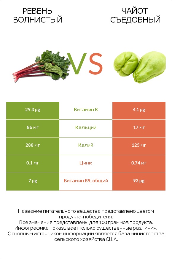 Ревень волнистый vs Чайот (мексиканский огурец, чайот съедобный)  infographic