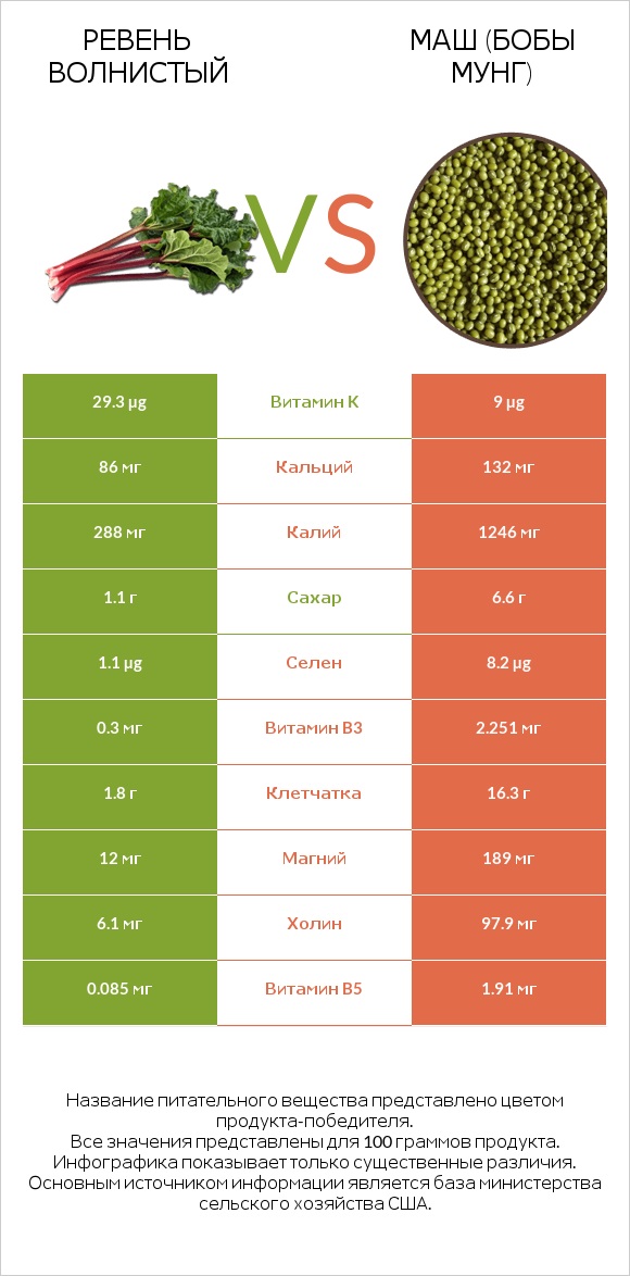 Ревень волнистый vs Маш (бобы мунг) infographic