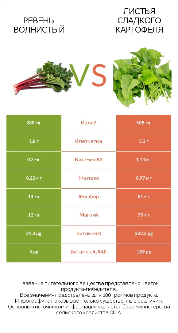 Ревень волнистый vs Листья сладкого картофеля infographic