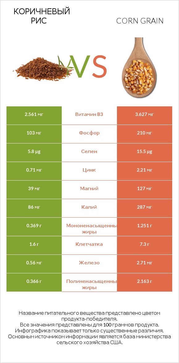 Коричневый рис vs Corn grain infographic