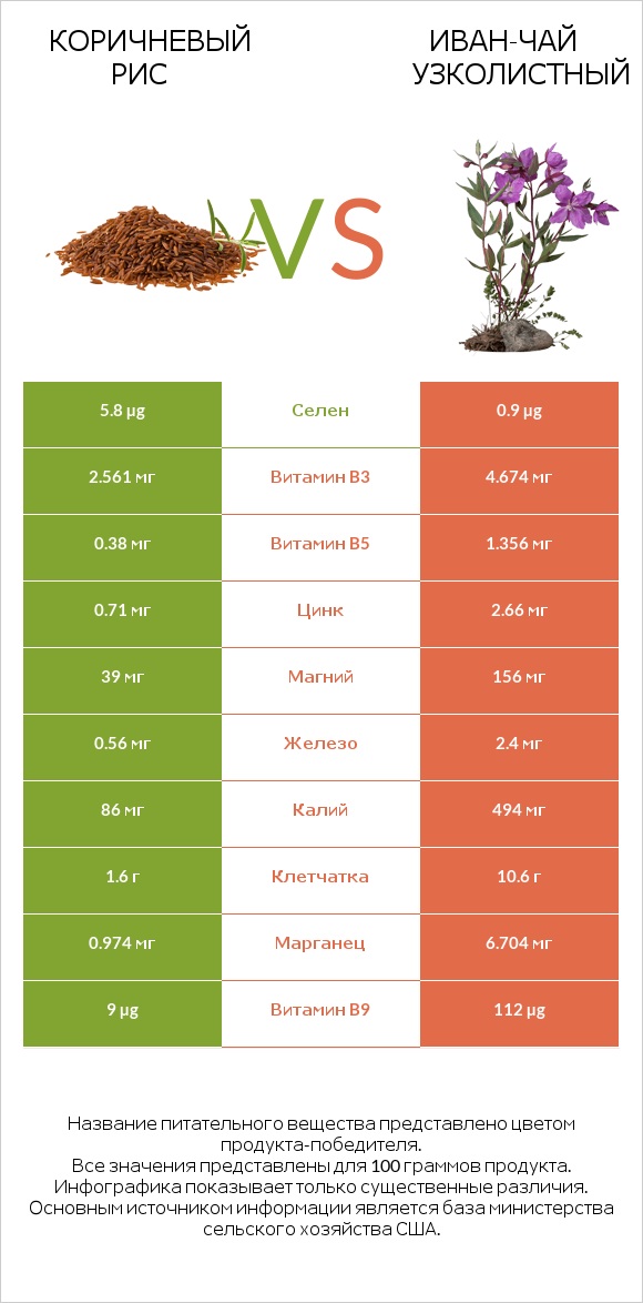 Коричневый рис vs Иван-чай узколистный infographic