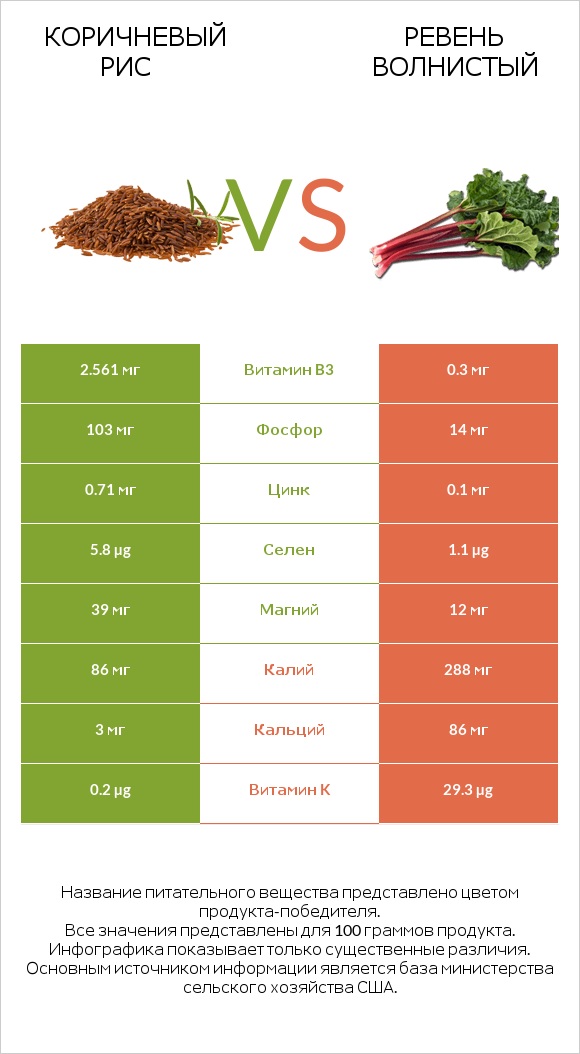Коричневый рис vs Ревень волнистый infographic