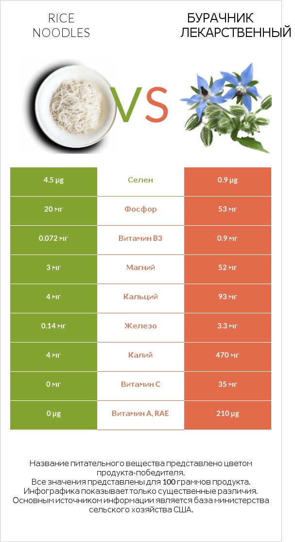 Rice noodles vs Бурачник лекарственный infographic