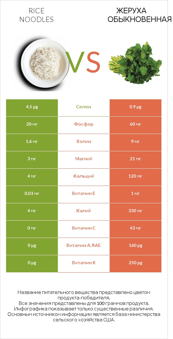 Rice noodles vs Жеруха обыкновенная infographic