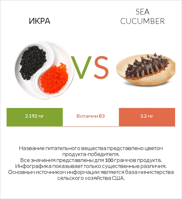 Икра vs Sea cucumber infographic