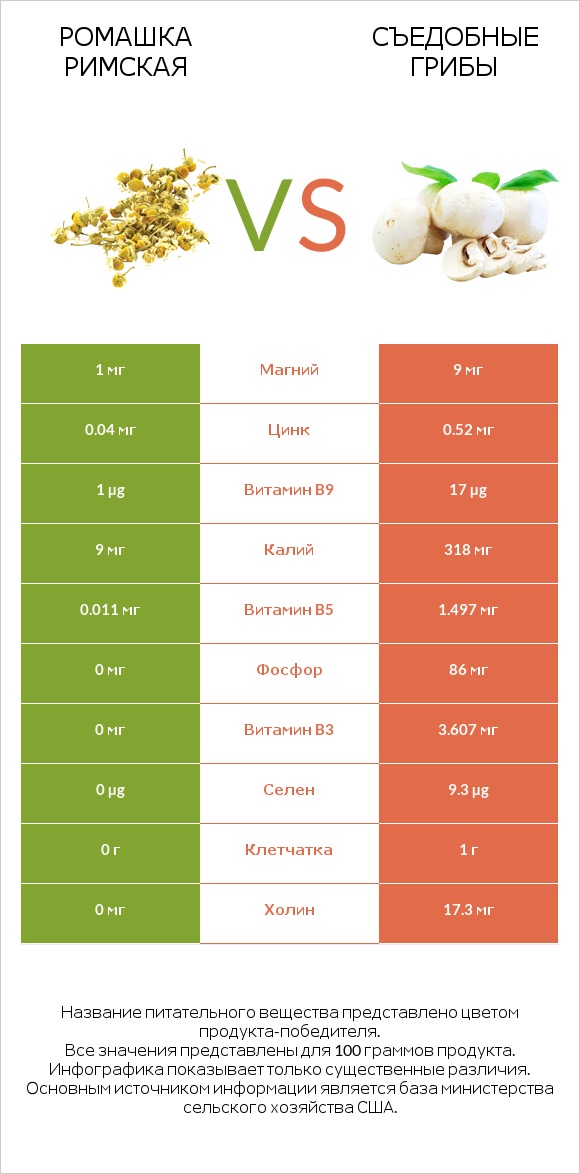 Ромашка римская vs Съедобные грибы infographic