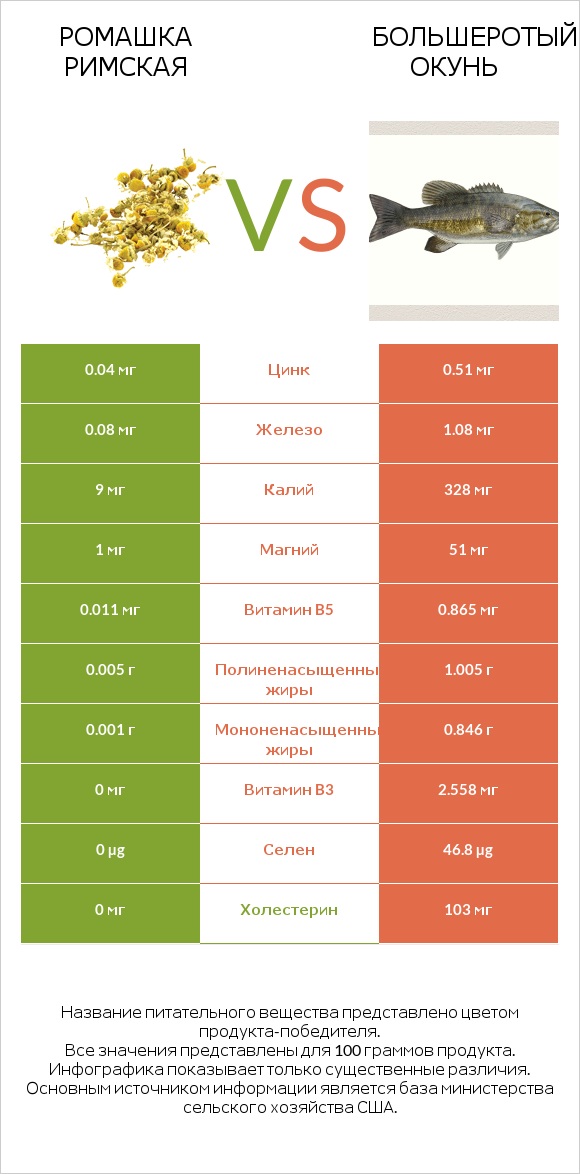 Ромашка римская vs Большеротый окунь infographic