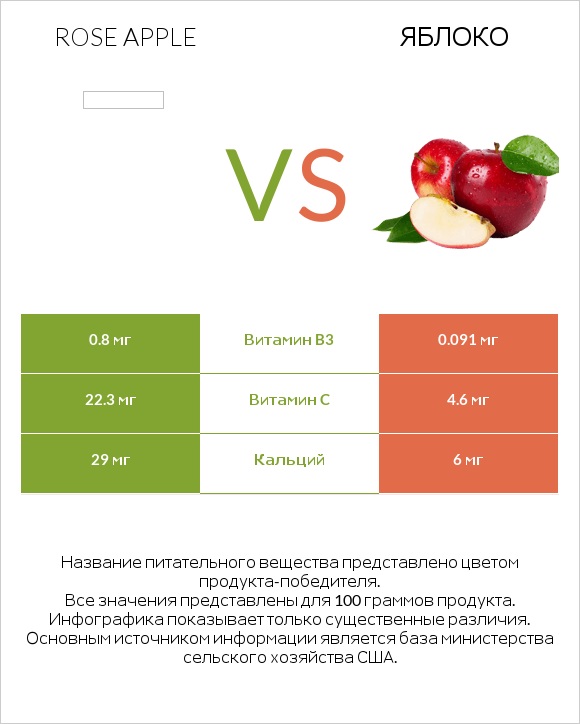 Rose apple vs Яблоко infographic