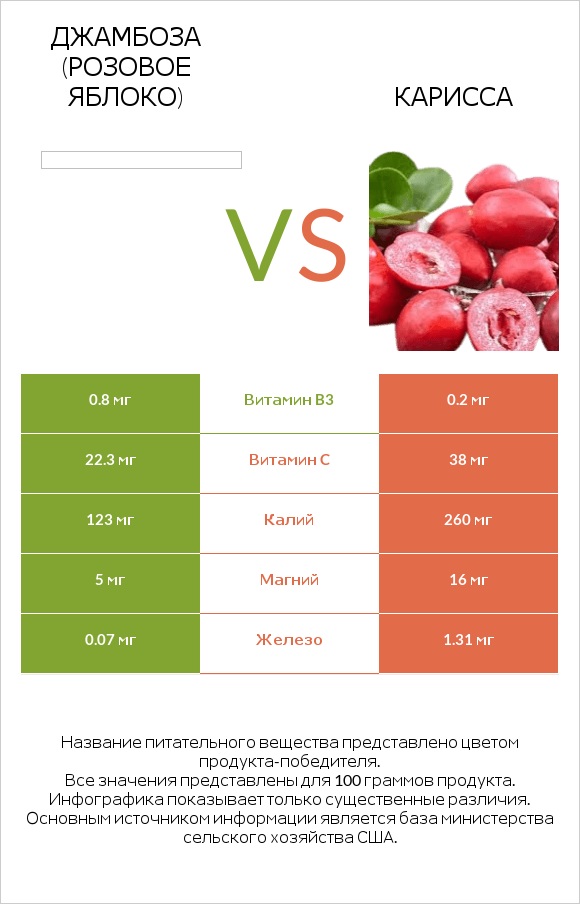 Джамбоза (розовое яблоко) vs Карисса infographic