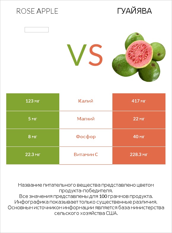 Rose apple vs Гуайява infographic