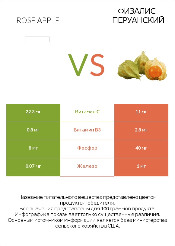 Rose apple vs Физалис перуанский infographic