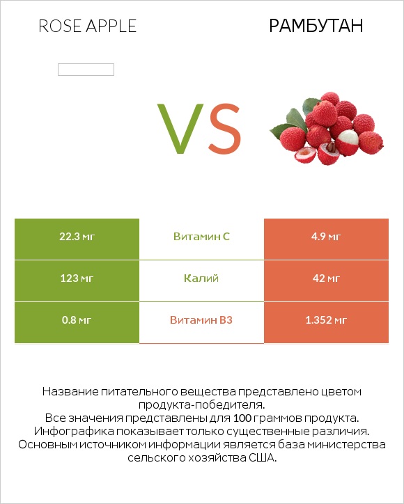 Rose apple vs Рамбутан infographic