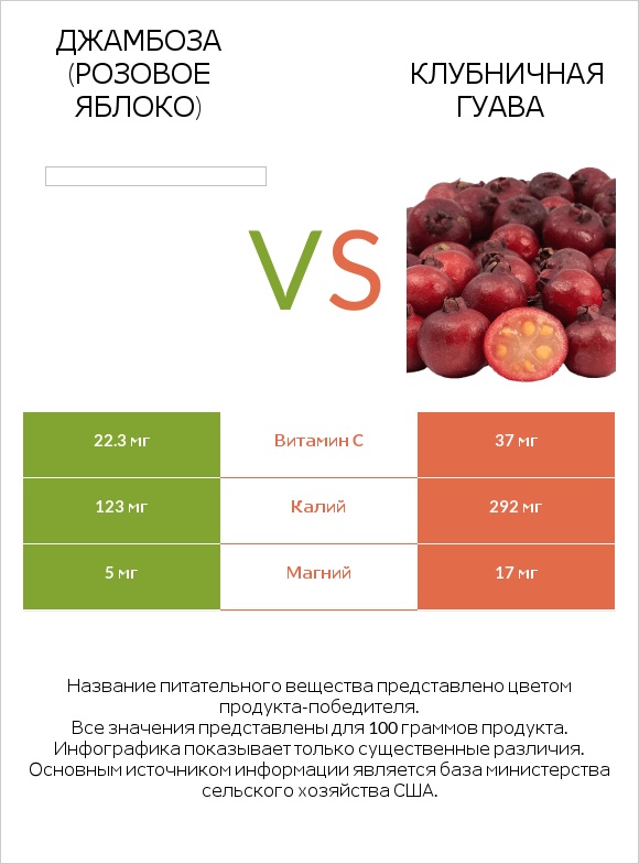 Джамбоза (розовое яблоко) vs Клубничная гуава infographic