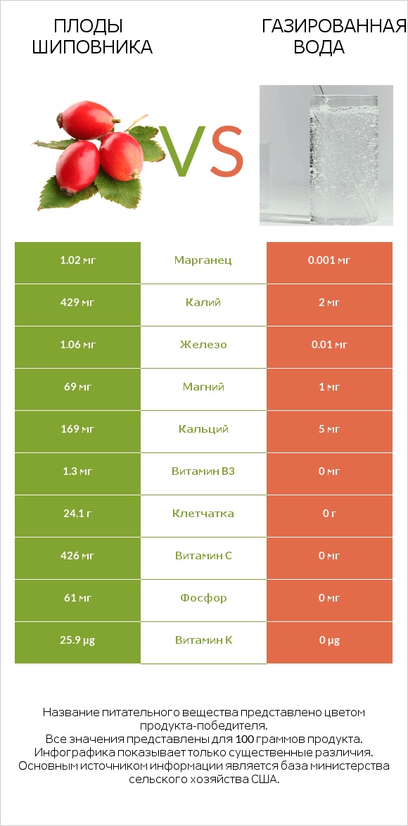 Плоды шиповника vs Газированная вода infographic