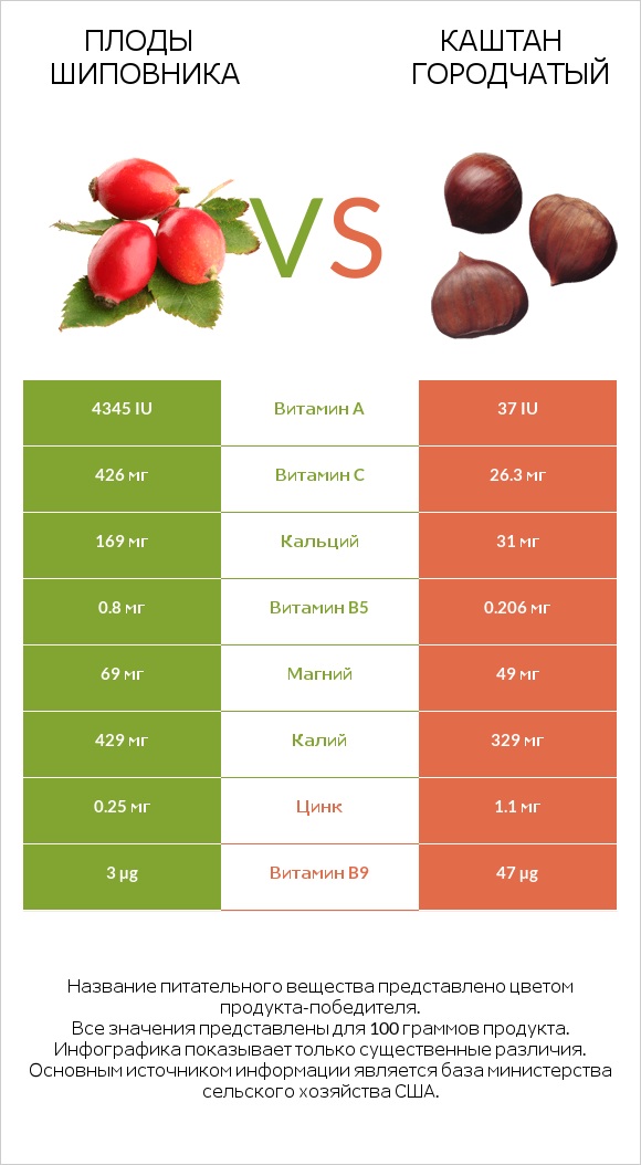 Плоды шиповника vs Каштан городчатый infographic