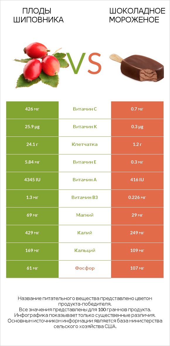 Плоды шиповника vs Шоколадное мороженое infographic