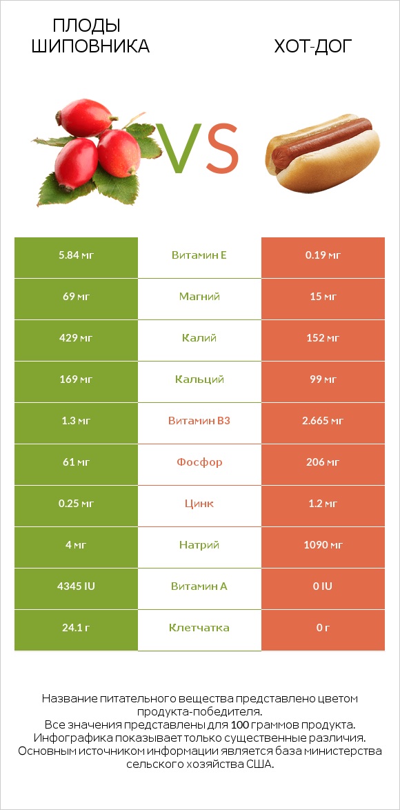 Плоды шиповника vs Хот-дог infographic