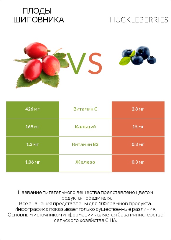 Плоды шиповника vs Huckleberries infographic