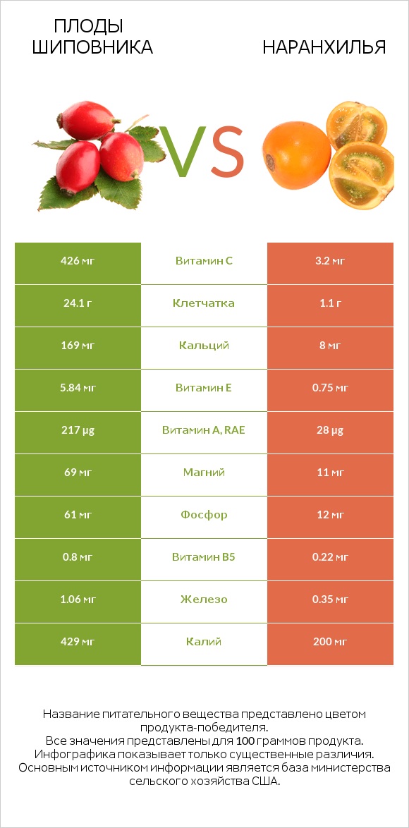 Плоды шиповника vs Наранхилья infographic