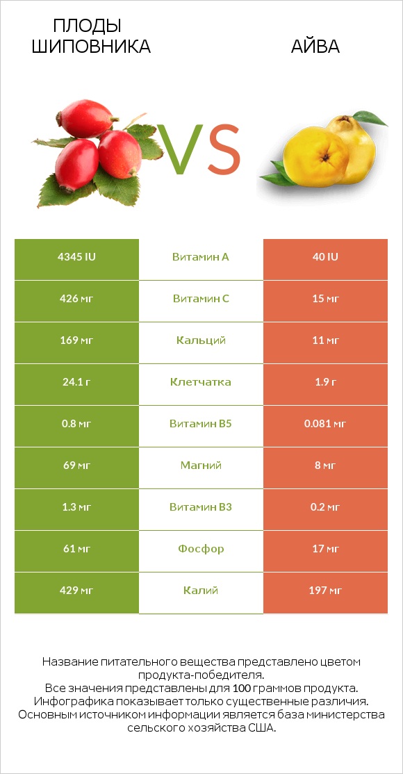 Плоды шиповника vs Айва infographic