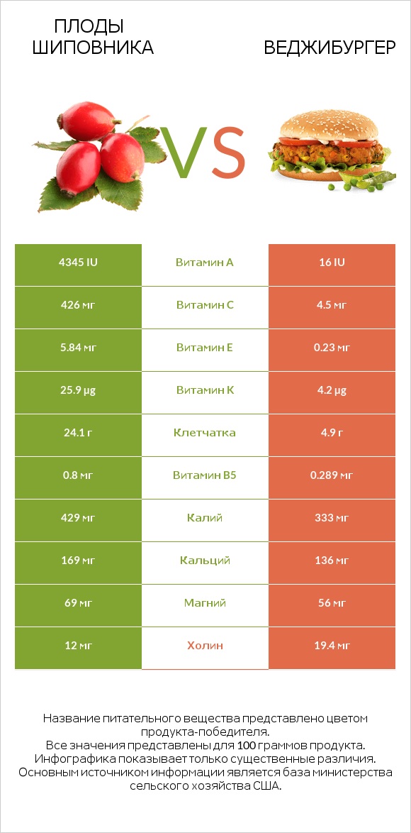 Плоды шиповника vs Веджибургер infographic
